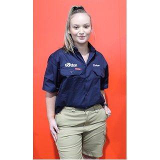 The Gordon VCE VM- Women's  Navy Short Sleeve Shirt with logo