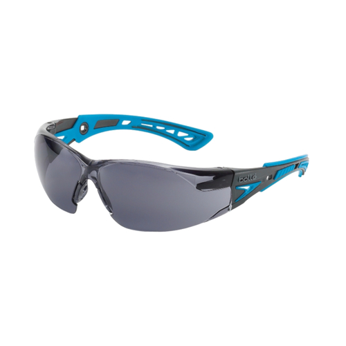 WORKWEAR, SAFETY & CORPORATE CLOTHING SPECIALISTS  - RUSH+ SMALL Black / Blue Temples PLATINUM AS/AF Smoke Lens - Spectacles