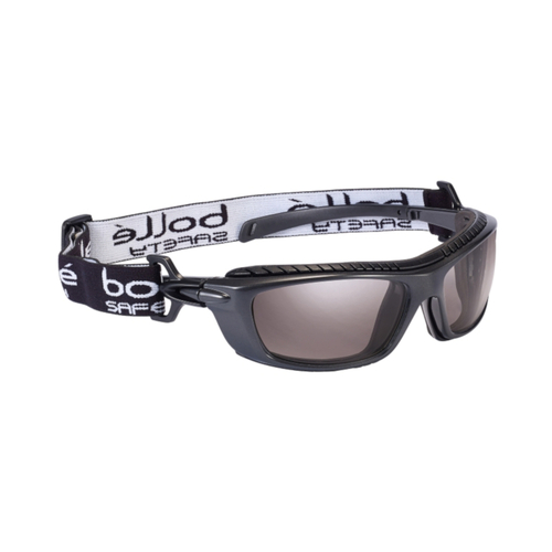 WORKWEAR, SAFETY & CORPORATE CLOTHING SPECIALISTS  - BAXTER Gunmetal Frame PLATINUM AS/AF Smoke Lens - EVA Foam & Strap - Spectales