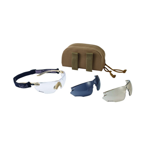 WORKWEAR, SAFETY & CORPORATE CLOTHING SPECIALISTS  - COMBAT Platinum ASAF Clear PC Lens W/Sand Frame - Spare Smoke + CSP Lens & Carry Case