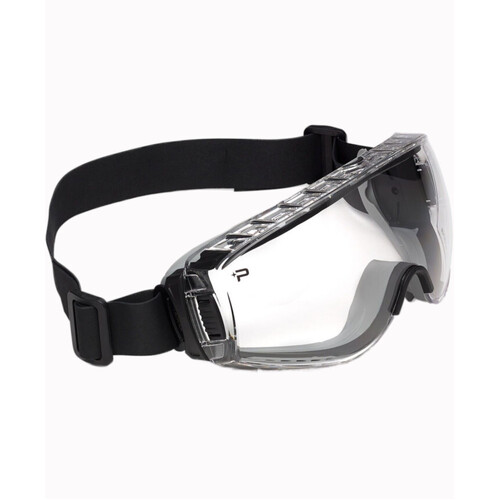 WORKWEAR, SAFETY & CORPORATE CLOTHING SPECIALISTS  - PILOT 2 PP/TPR Frame PLATINUM AS/AF Clear Lens - Indirect Vented - With Neoprene Strap