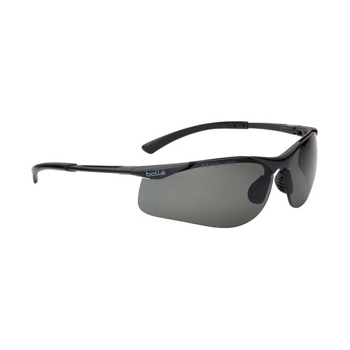 WORKWEAR, SAFETY & CORPORATE CLOTHING SPECIALISTS  - CONTOUR BSSI Platinum ASAF Smoke Lens W/Matt Black Temples - Soft Drawstring Pouch