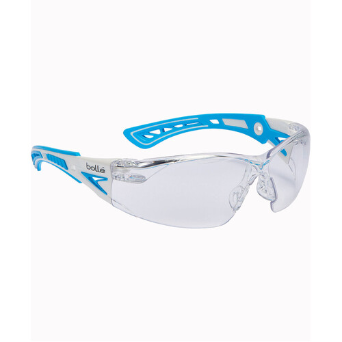 WORKWEAR, SAFETY & CORPORATE CLOTHING SPECIALISTS  - RUSH+ SML Platinum ASAF Clear PC Lens Wte/Blue Temples W/Eco-Packaging (Silk Paper+Recycled Box)