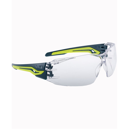 WORKWEAR, SAFETY & CORPORATE CLOTHING SPECIALISTS  - SILEX+ Forest / Yellow Temples Platinum AS/AF Clear Lens W/Eco-Packaging (Silk Paper+Recycled Box)