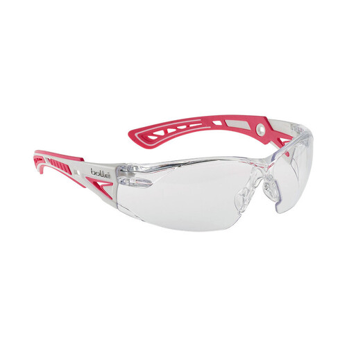 WORKWEAR, SAFETY & CORPORATE CLOTHING SPECIALISTS  - RUSH+ SMALL Pink / White Temples PLATINUM AS/AF Clear Lens - Proudly Supporting Breast Cancer Network Australia