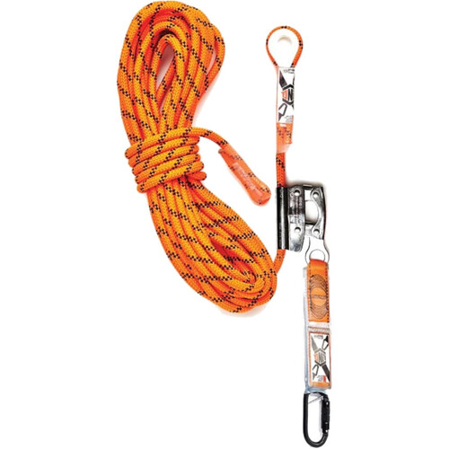 WORKWEAR, SAFETY & CORPORATE CLOTHING SPECIALISTS  - ROPE KERNMANTLE 15M C/W ROPE GRAB & PERM ATTACH SHOCKY WITH SCREWGATE  KARA