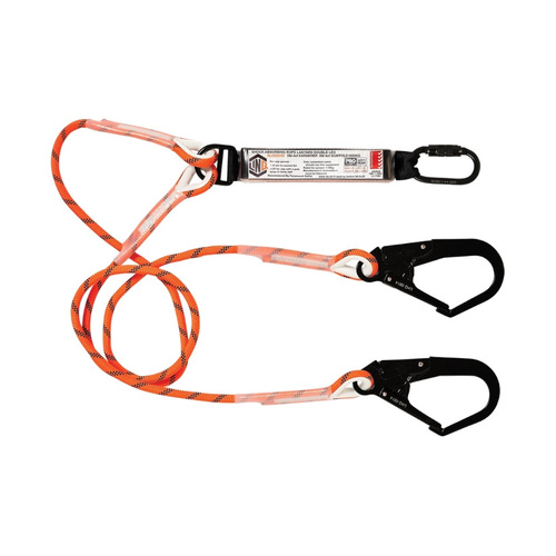 WORKWEAR, SAFETY & CORPORATE CLOTHING SPECIALISTS  - LINQ Double Leg Kernmantle 2M Shock Absorb Rope Lanyard with Hardware KD & SD X2