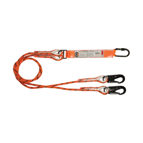 WORKWEAR, SAFETY & CORPORATE CLOTHING SPECIALISTS  - LINQ Double Leg Kernmantle 2M Shock Absorb Rope Lanyard with Hardware KS & SN X2