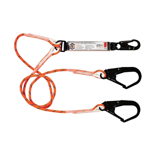 WORKWEAR, SAFETY & CORPORATE CLOTHING SPECIALISTS  - LINQ Double Leg Kernmantle 2M Shock Absorb Rope Lanyard with Hardware SN & SD X2