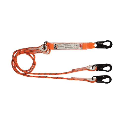 WORKWEAR, SAFETY & CORPORATE CLOTHING SPECIALISTS  - LINQ Double Leg Kernmantle 2M Shock Absorb Rope Lanyard with Hardware SN X3