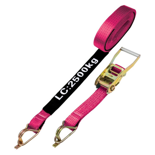 WORKWEAR, SAFETY & CORPORATE CLOTHING SPECIALISTS  - RATCHET TIE DOWN 50MMx9m 2.5T HOOK AND KEEPER - PINK