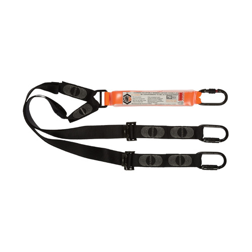 WORKWEAR, SAFETY & CORPORATE CLOTHING SPECIALISTS  - LINQ Elite Double Leg Shock Absorbing 2M Adjustable Lanyard  with Hardware KS & KD X2