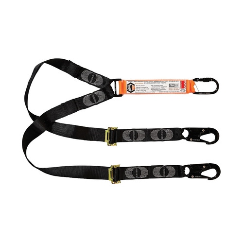 WORKWEAR, SAFETY & CORPORATE CLOTHING SPECIALISTS  - LINQ Elite Double Leg Shock Absorbing 2M Adjustable Lanyard  with Hardware KS & SN X2