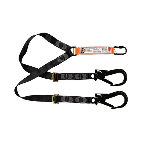 WORKWEAR, SAFETY & CORPORATE CLOTHING SPECIALISTS  - LINQ Elite Double Leg Shock Absorbing 2M Adjustable Lanyard  with Hardware KS & ST X2