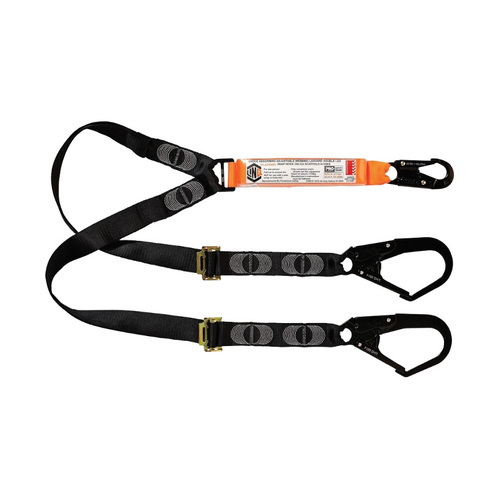 WORKWEAR, SAFETY & CORPORATE CLOTHING SPECIALISTS  - LINQ Elite Double Leg Shock Absorbing 2M Adjustable Lanyard with Hardware SN & SD X2