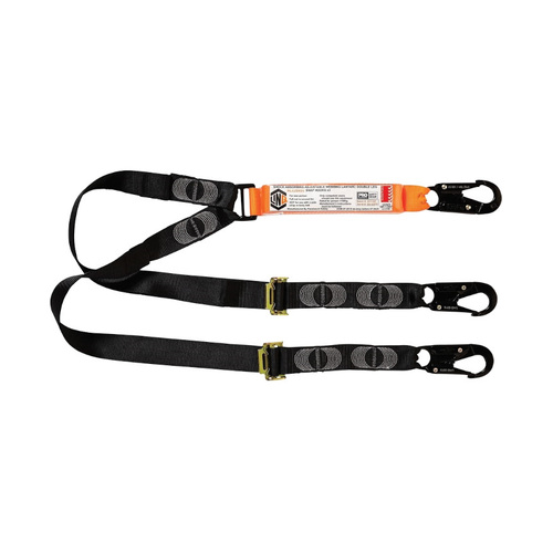 WORKWEAR, SAFETY & CORPORATE CLOTHING SPECIALISTS  - LINQ Elite Double Leg Shock Absorbing 2M Adjustable Lanyard  with Hardware SN X3