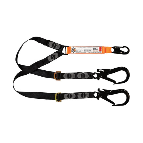 WORKWEAR, SAFETY & CORPORATE CLOTHING SPECIALISTS  - LINQ Elite Double Leg Shock Absorbing 2M Adjustable Lanyard  with Hardware SN & ST X2