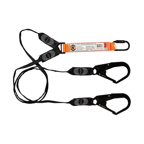 WORKWEAR, SAFETY & CORPORATE CLOTHING SPECIALISTS  - LINQ Elite Double Leg Shock Absorbing Webbing Lanyard with Hardware KD & SD X2