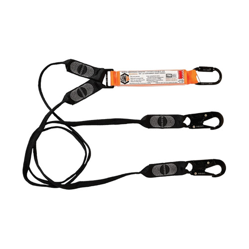 WORKWEAR, SAFETY & CORPORATE CLOTHING SPECIALISTS  - LINQ Elite Double Leg Shock Absorbing Webbing Lanyard with Hardware KD & SN X2