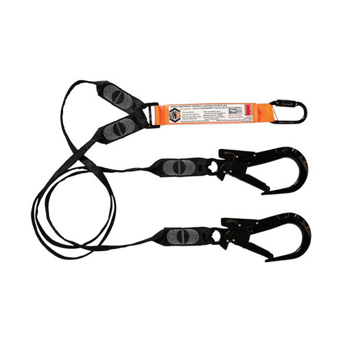 WORKWEAR, SAFETY & CORPORATE CLOTHING SPECIALISTS  - LINQ Elite Double Leg Shock Absorbing Webbing Lanyard with Hardware KD & ST X2