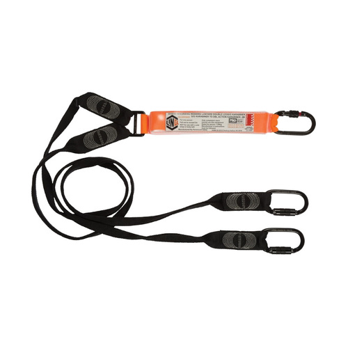 WORKWEAR, SAFETY & CORPORATE CLOTHING SPECIALISTS  - LINQ Elite Double Leg Shock Absorbing Webbing Lanyard with Hardware KS & KD X2