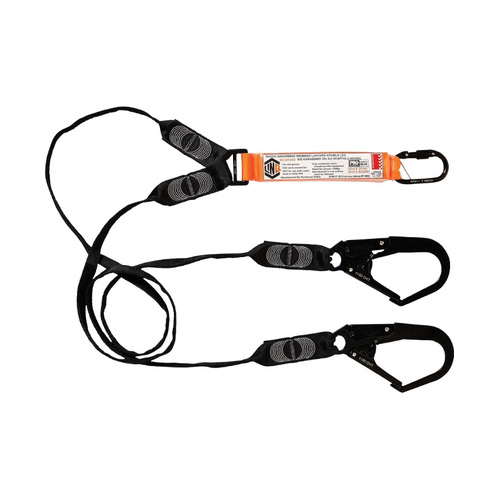 WORKWEAR, SAFETY & CORPORATE CLOTHING SPECIALISTS  - LINQ Elite Double Leg Shock Absorbing Webbing Lanyard with Hardware KS & SD X2