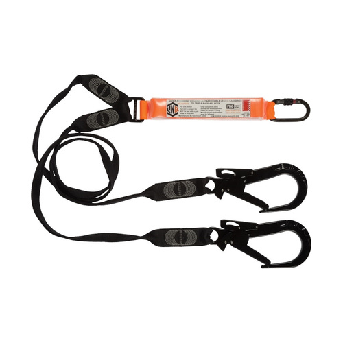 WORKWEAR, SAFETY & CORPORATE CLOTHING SPECIALISTS  - LINQ Elite Double Leg Shock Absorbing Webbing Lanyard with Hardware KS & ST X2