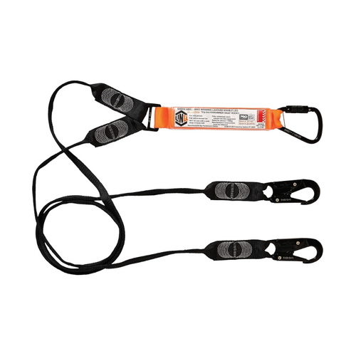 WORKWEAR, SAFETY & CORPORATE CLOTHING SPECIALISTS  - LINQ Elite Double Leg Shock Absorbing Webbing Lanyard with Hardware KT & SN X2