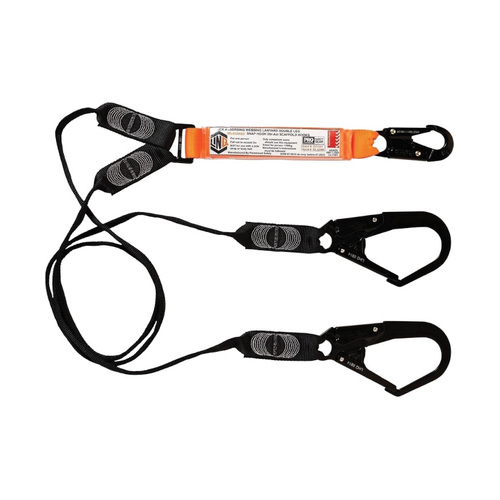 WORKWEAR, SAFETY & CORPORATE CLOTHING SPECIALISTS  - LINQ Elite Double Leg Shock Absorbing Webbing Lanyard with Hardware SN & SD X2