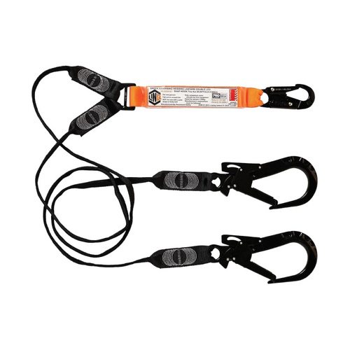 WORKWEAR, SAFETY & CORPORATE CLOTHING SPECIALISTS  - LINQ Elite Double Leg Shock Absorbing Webbing Lanyard with Hardware SN & ST X2