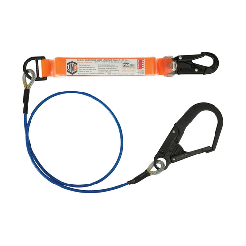 WORKWEAR, SAFETY & CORPORATE CLOTHING SPECIALISTS  - LINQ Elite Single Leg Shock Absorbing 2M Wire Rope Lanyard with Hardware SN & SD