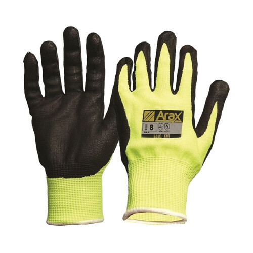 WORKWEAR, SAFETY & CORPORATE CLOTHING SPECIALISTS  - ARAX GOLD, Nitrile sand dip on hi-vis yellow liner.