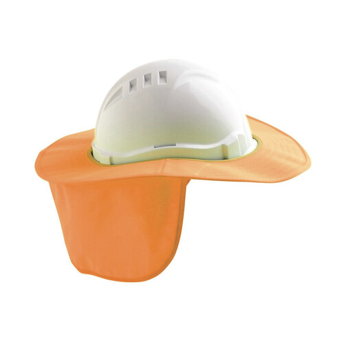 WORKWEAR, SAFETY & CORPORATE CLOTHING SPECIALISTS  - HARD HAT BRIM WITH NECK FLAP POLYESTER/PLASTIC FLURO ORANGE