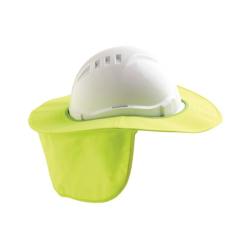 WORKWEAR, SAFETY & CORPORATE CLOTHING SPECIALISTS  - HARD HAT BRIM WITH NECK FLAP POLYESTER/PLASTIC FLURO YELLOW