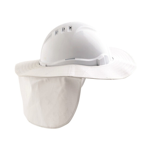 WORKWEAR, SAFETY & CORPORATE CLOTHING SPECIALISTS  - HARD HAT BRIM WITH NECK FLAP POLYESTER/PLASTIC   WHITE