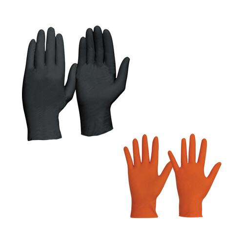 WORKWEAR, SAFETY & CORPORATE CLOTHING SPECIALISTS  - DISPOSABLE Orange HEAVY DUTY NITRILE POWDER FREE GLOVES - (100/BOX)