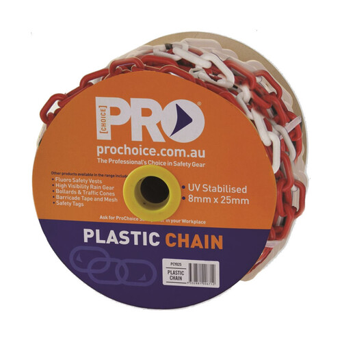 WORKWEAR, SAFETY & CORPORATE CLOTHING SPECIALISTS  - 8mm RED/WHITE plastic chain. Length 25mt. Per roll