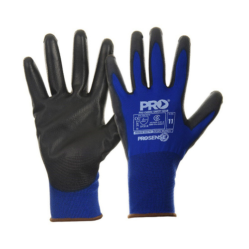 WORKWEAR, SAFETY & CORPORATE CLOTHING SPECIALISTS  - GLOVE 15 GAUGE BLUE POLYESTER LINER, BLACK PU DIP (PACK/12PR)