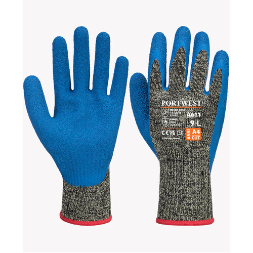 WORKWEAR, SAFETY & CORPORATE CLOTHING SPECIALISTS  - Aramid HR Cut Latex Glove - Black / Blue - L