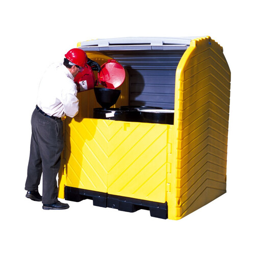 WORKWEAR, SAFETY & CORPORATE CLOTHING SPECIALISTS  - PRATT HARD TOP WITH 4 DRUM OUTDOOR SPILL PALLET