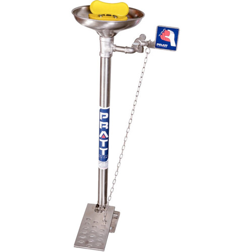 WORKWEAR, SAFETY & CORPORATE CLOTHING SPECIALISTS  - PRATT PEDESTAL MOUNTED TRIPLE NOZZLE EYE & FACE WASH WITH BOWL & FOOT TREADLE