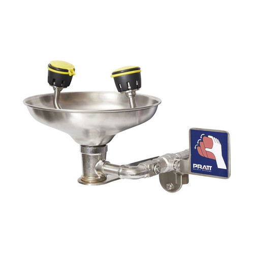 WORKWEAR, SAFETY & CORPORATE CLOTHING SPECIALISTS  - PRATT WALL MOUNTED SINGLE NOZZLE EYE WASH WITH BOWL. NO FOOT TREADLE