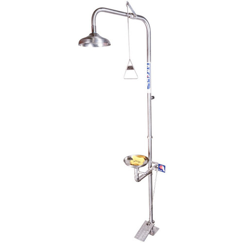 WORKWEAR, SAFETY & CORPORATE CLOTHING SPECIALISTS  - PRATT COMBINATION 316SS SHOWER TRIPLE NOZZLE EYE & FACE WASH WITH BOWL & FOOT TREADLE