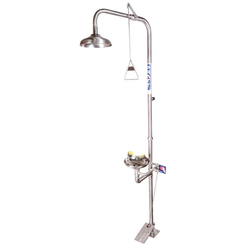 WORKWEAR, SAFETY & CORPORATE CLOTHING SPECIALISTS  - PRATT COMBINATION 316SS SHOWER SINGLE NOZZLE EYE WASH WITH BOWL & FOOT TREADLE