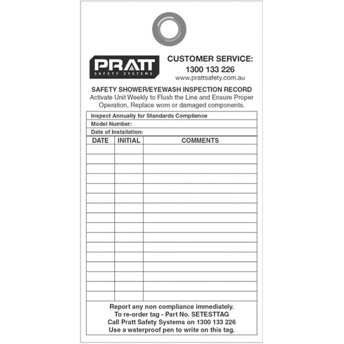 WORKWEAR, SAFETY & CORPORATE CLOTHING SPECIALISTS  - PRATT SHOWER AND EYE WASH TEST TAG - PACK OF 10