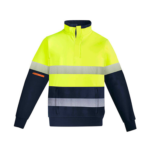 WORKWEAR, SAFETY & CORPORATE CLOTHING SPECIALISTS  - Mens Orange Flame Hi Vis 1/4 Zip Fleece Pullover - Hoop Taped