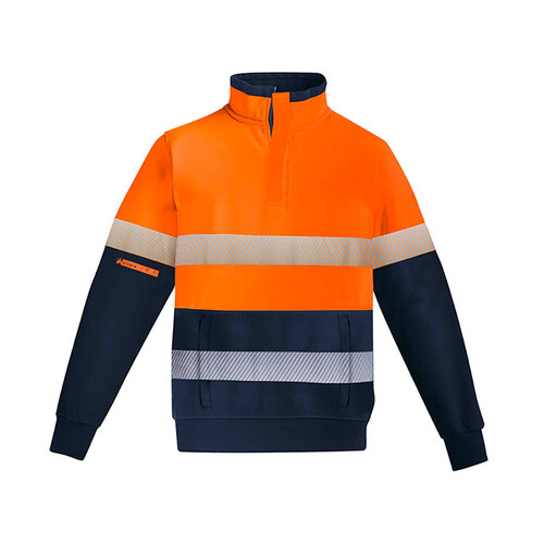 WORKWEAR, SAFETY & CORPORATE CLOTHING SPECIALISTS  - Mens Orange Flame Hi Vis 1/4 Zip Fleece Pullover - Hoop Taped