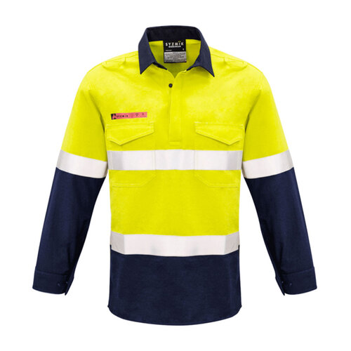 WORKWEAR, SAFETY & CORPORATE CLOTHING SPECIALISTS  - Mens Red Flame Hi Vis Closed Front Shirt - Hoop Taped