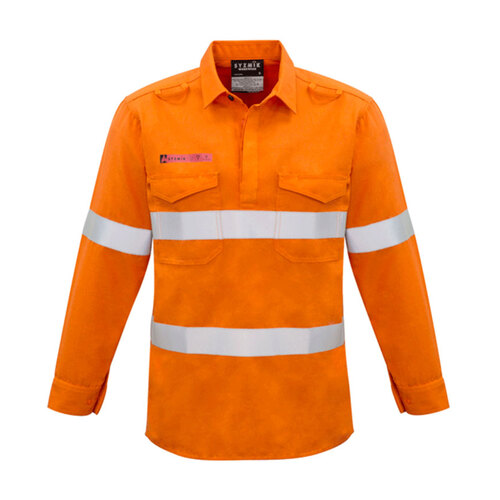 WORKWEAR, SAFETY & CORPORATE CLOTHING SPECIALISTS  - Mens Red Flame Hi Vis Closed Front Shirt - Hoop Taped