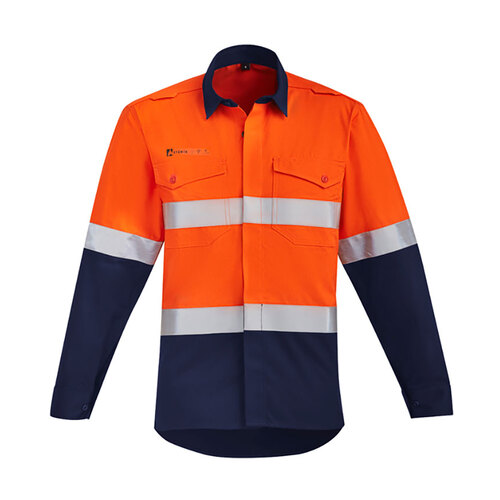 WORKWEAR, SAFETY & CORPORATE CLOTHING SPECIALISTS  - Mens Orange Flame Hi Vis Open Front Shirt - Hoop Taped